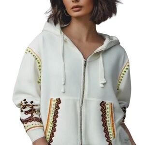 Driftwood Cotton Sweatshirt Zip Jacket Embroidered Teddy Hoodie Ivory size XL
